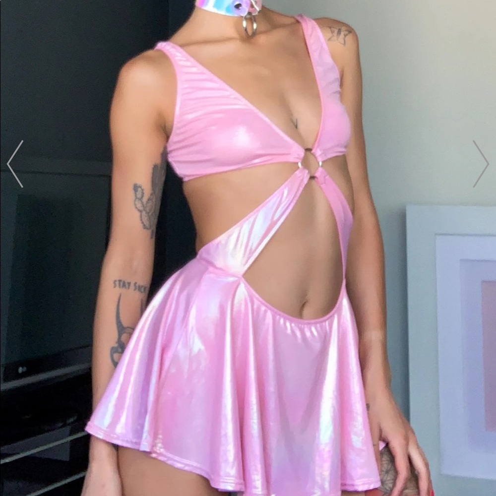 Pink Glitter Bodysuit Rave Outfit